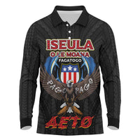 American Samoa Fautasi Long Sleeve Polo Shirt Pago Pago Aeto and Iseula o le Moana of Fagatogo Black Color LT03 Black - Polynesian Pride
