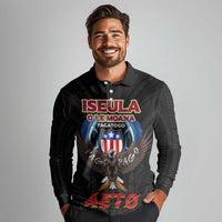 American Samoa Fautasi Long Sleeve Polo Shirt Pago Pago Aeto and Iseula o le Moana of Fagatogo Black Color LT03 - Polynesian Pride