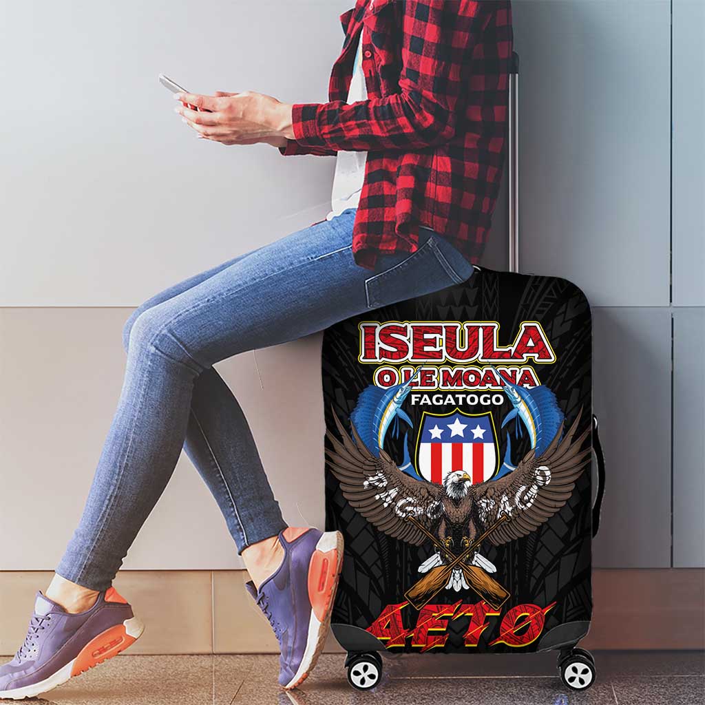 American Samoa Fautasi Luggage Cover Pago Pago Aeto and Iseula o le Moana of Fagatogo Black Color LT03 - Polynesian Pride