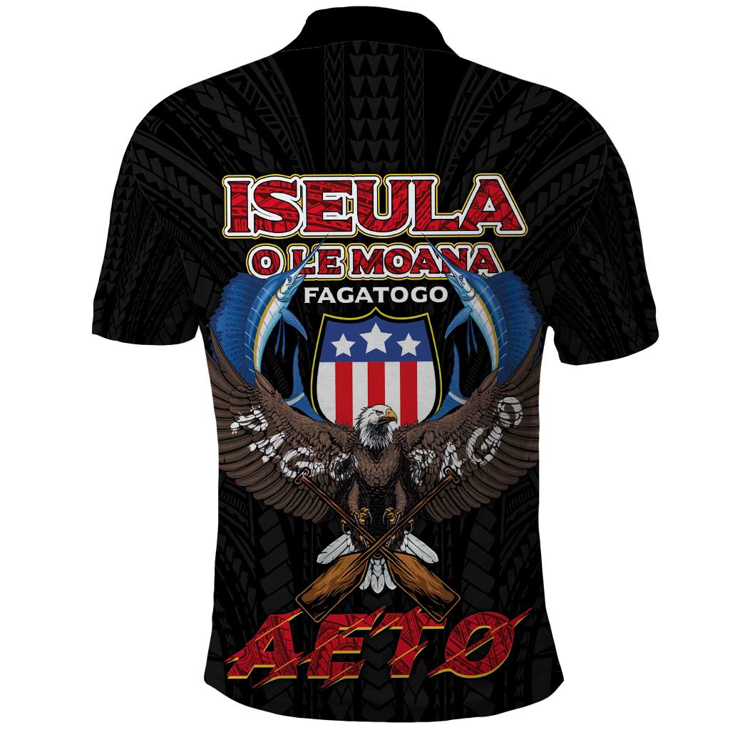 American Samoa Fautasi Polo Shirt Pago Pago Aeto and Iseula o le Moana of Fagatogo Black Color LT03 - Polynesian Pride