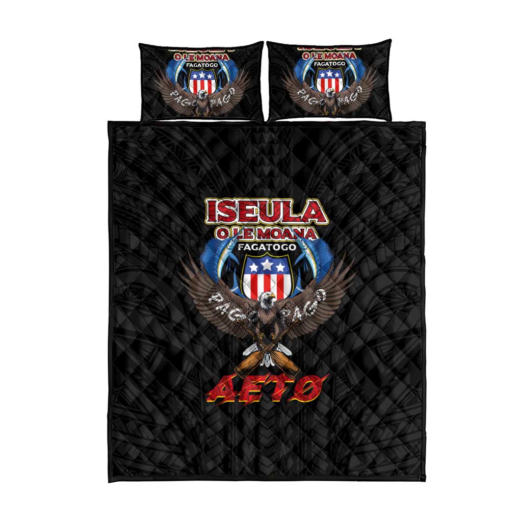 American Samoa Fautasi Quilt Bed Set Pago Pago Aeto and Iseula o le Moana of Fagatogo Black Color LT03 - Polynesian Pride