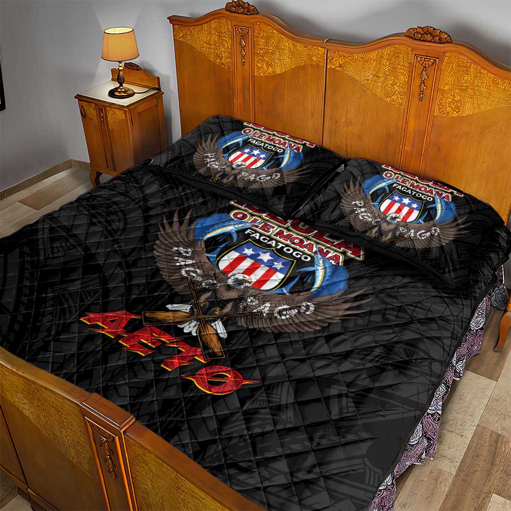 American Samoa Fautasi Quilt Bed Set Pago Pago Aeto and Iseula o le Moana of Fagatogo Black Color LT03 - Polynesian Pride