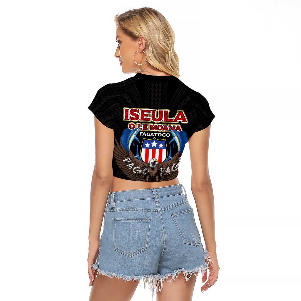 American Samoa Fautasi Raglan Cropped T Shirt Pago Pago Aeto and Iseula o le Moana of Fagatogo Black Color LT03 - Polynesian Pride