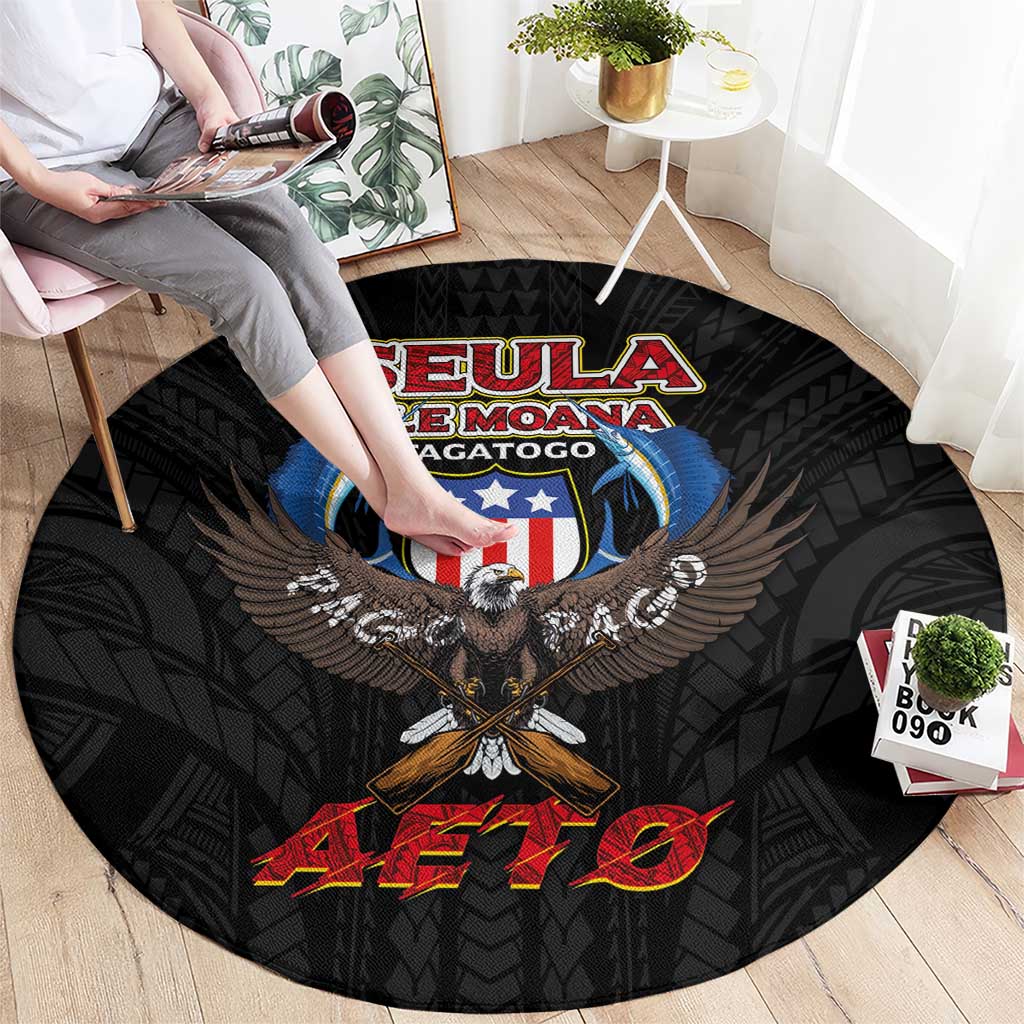 American Samoa Fautasi Round Carpet Pago Pago Aeto and Iseula o le Moana of Fagatogo Black Color LT03 - Polynesian Pride