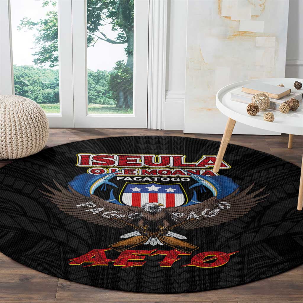 American Samoa Fautasi Round Carpet Pago Pago Aeto and Iseula o le Moana of Fagatogo Black Color LT03 - Polynesian Pride