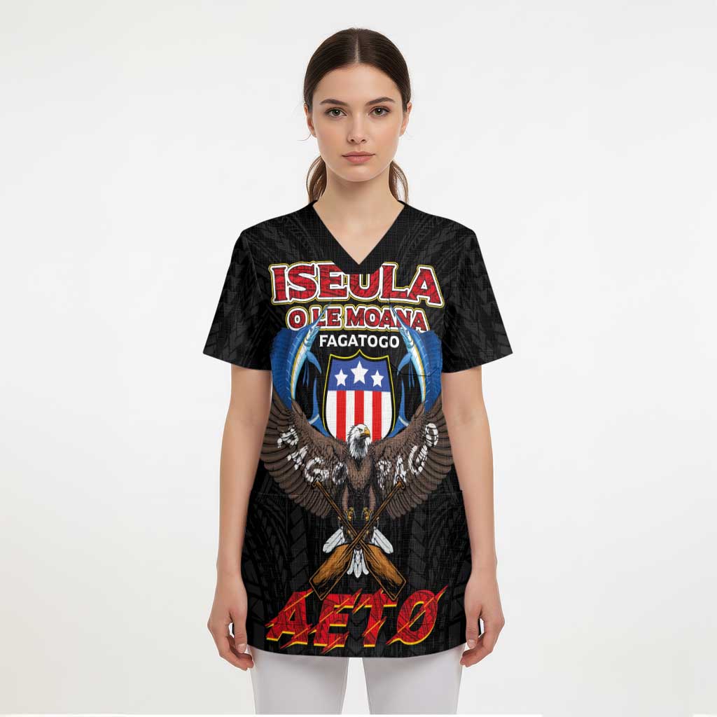 American Samoa Fautasi Scrub Top Pago Pago Aeto and Iseula o le Moana of Fagatogo Black Color LT03 - Polynesian Pride
