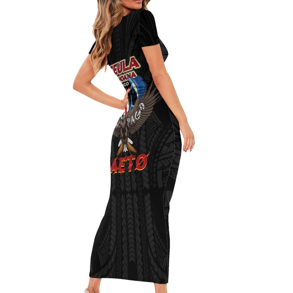 American Samoa Fautasi Short Sleeve Bodycon Dress Pago Pago Aeto and Iseula o le Moana of Fagatogo Black Color LT03 - Polynesian Pride