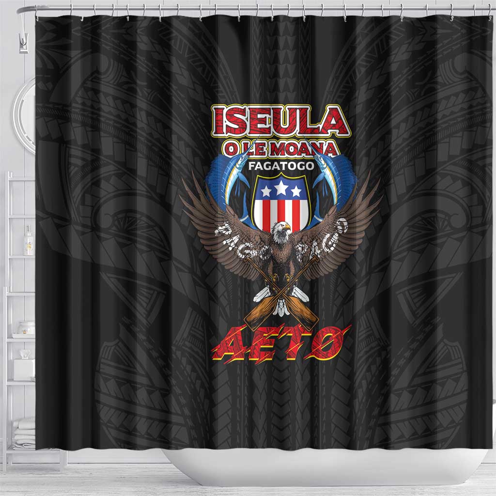 American Samoa Fautasi Shower Curtain Pago Pago Aeto and Iseula o le Moana of Fagatogo Black Color LT03 - Polynesian Pride