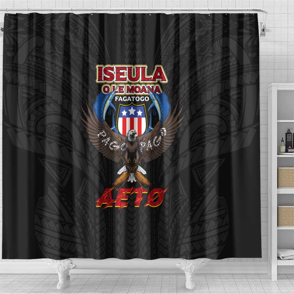 American Samoa Fautasi Shower Curtain Pago Pago Aeto and Iseula o le Moana of Fagatogo Black Color LT03 - Polynesian Pride
