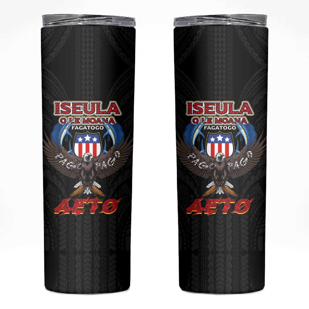 American Samoa Fautasi Skinny Tumbler Pago Pago Aeto and Iseula o le Moana of Fagatogo Black Color - Polynesian Pride