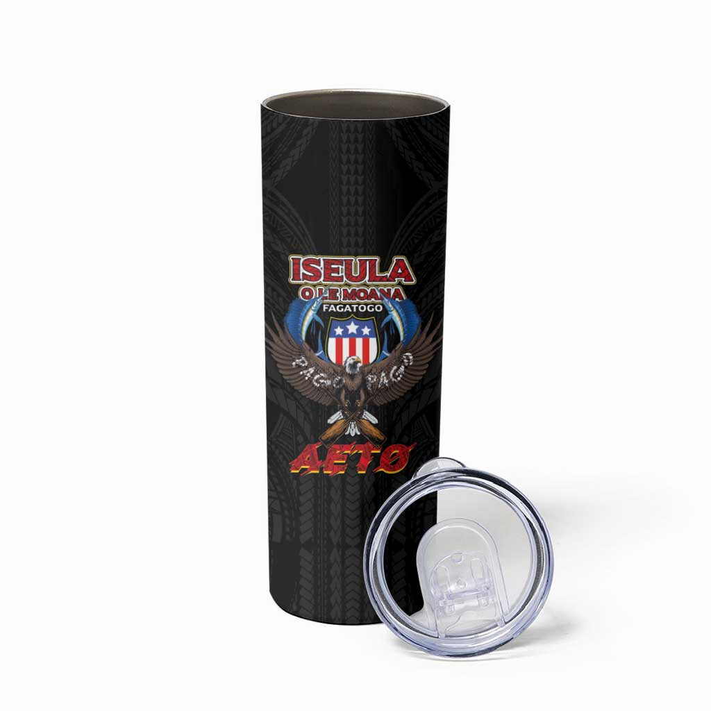 American Samoa Fautasi Skinny Tumbler Pago Pago Aeto and Iseula o le Moana of Fagatogo Black Color LT03 - Polynesian Pride