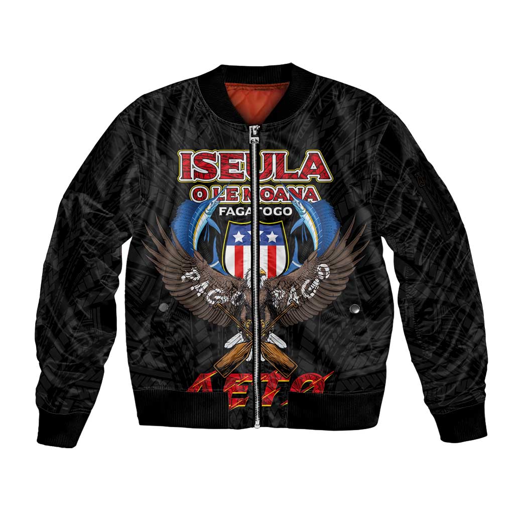 American Samoa Fautasi Sleeve Zip Bomber Jacket Pago Pago Aeto and Iseula o le Moana of Fagatogo Black Color LT03 Unisex Black - Polynesian Pride