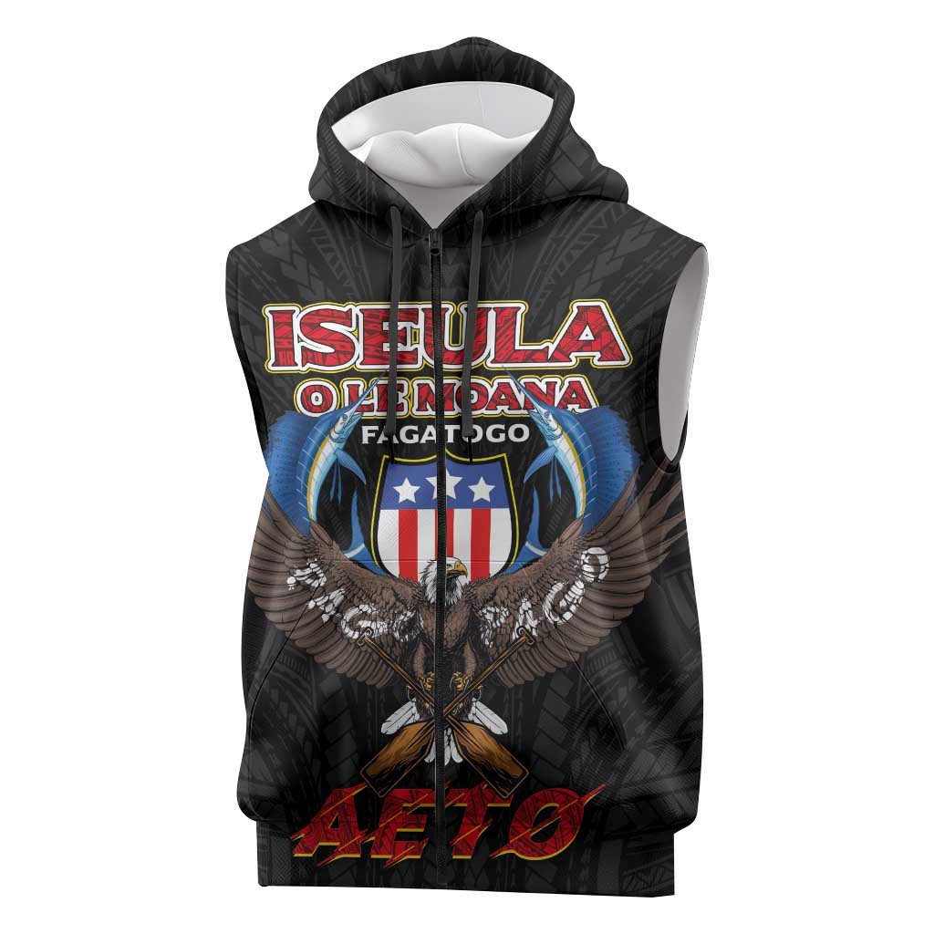 American Samoa Fautasi Sleeveless Zip Hoodie Pago Pago Aeto and Iseula o le Moana of Fagatogo Black Color LT03