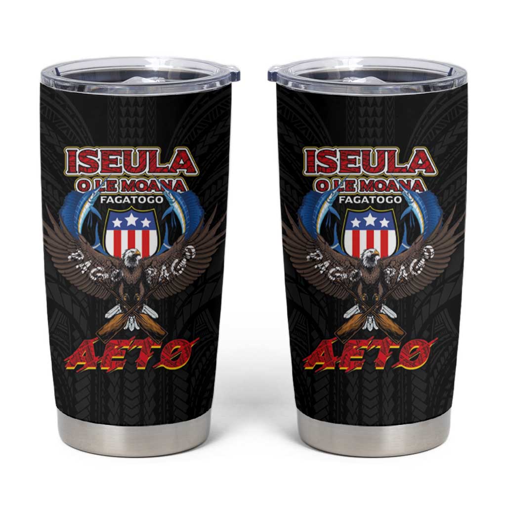 American Samoa Fautasi Tumbler Cup Pago Pago Aeto and Iseula o le Moana of Fagatogo Black Color - Polynesian Pride
