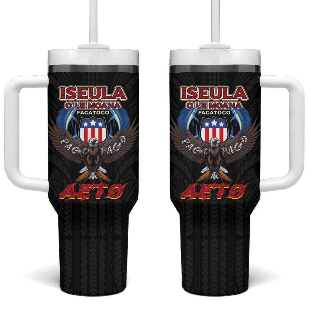 American Samoa Fautasi Tumbler With Handle Pago Pago Aeto and Iseula o le Moana of Fagatogo Black Color LT03 One Size: 40 oz Black - Polynesian Pride