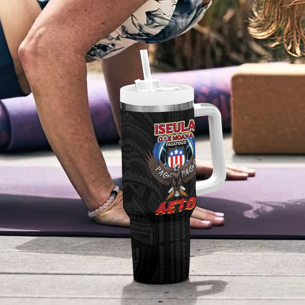American Samoa Fautasi Tumbler With Handle Pago Pago Aeto and Iseula o le Moana of Fagatogo Black Color LT03 - Polynesian Pride
