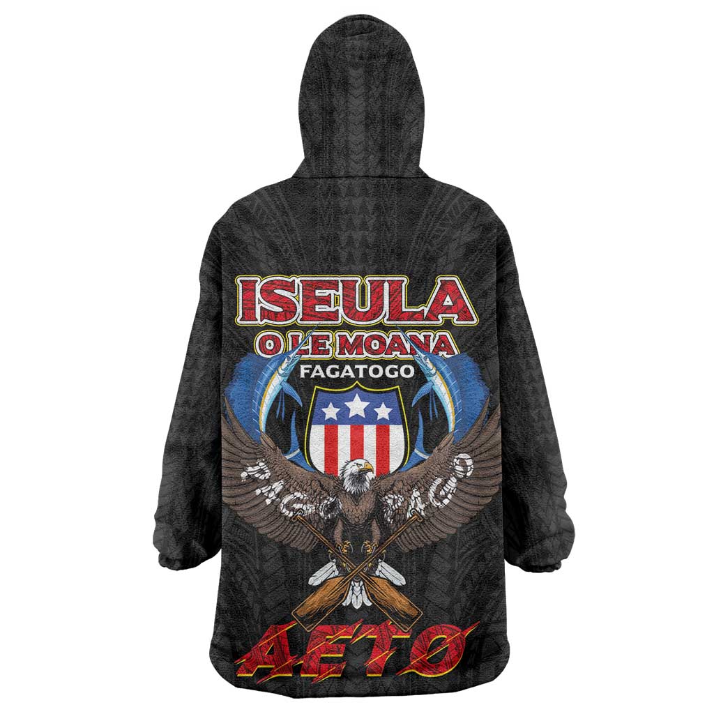 American Samoa Fautasi Wearable Blanket Hoodie Pago Pago Aeto and Iseula o le Moana of Fagatogo Black Color LT03 - Polynesian Pride