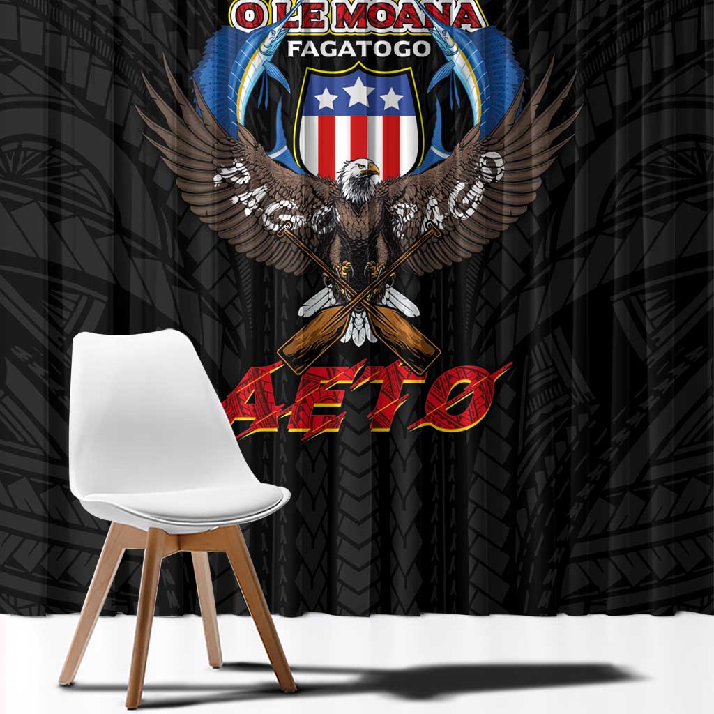American Samoa Fautasi Window Curtain Pago Pago Aeto and Iseula o le Moana of Fagatogo Black Color LT03 - Polynesian Pride