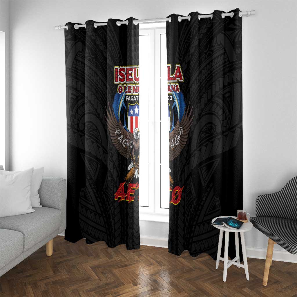 American Samoa Fautasi Window Curtain Pago Pago Aeto and Iseula o le Moana of Fagatogo Black Color LT03 With Grommets Black - Polynesian Pride