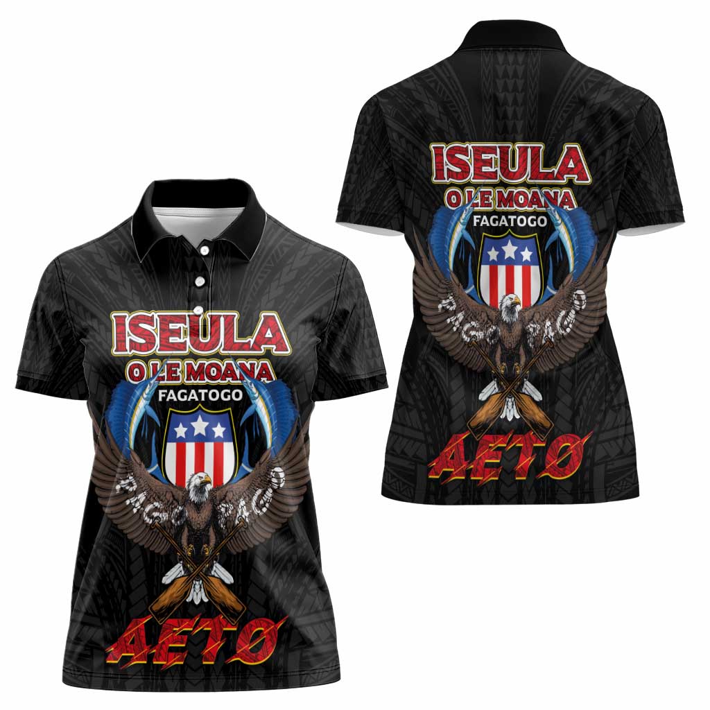 American Samoa Fautasi Women Polo Shirt Pago Pago Aeto and Iseula o le Moana of Fagatogo Black Color LT03 - Polynesian Pride