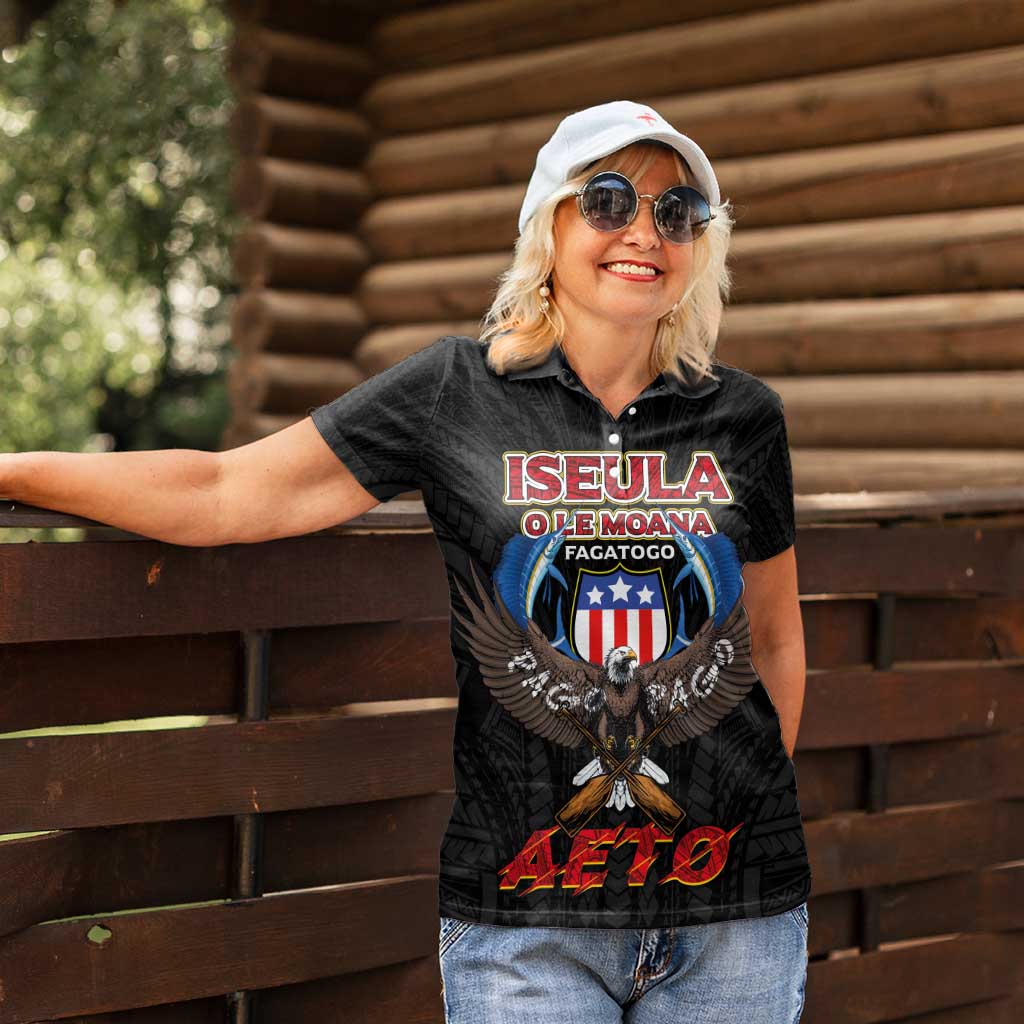 American Samoa Fautasi Women Polo Shirt Pago Pago Aeto and Iseula o le Moana of Fagatogo Black Color LT03 - Polynesian Pride