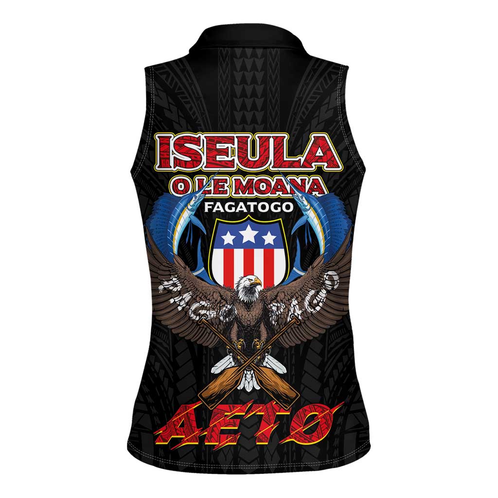 American Samoa Fautasi Women Sleeveless Polo Shirt Pago Pago Aeto and Iseula o le Moana of Fagatogo Black Color LT03 - Polynesian Pride