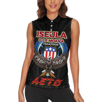 American Samoa Fautasi Women Sleeveless Polo Shirt Pago Pago Aeto and Iseula o le Moana of Fagatogo Black Color LT03 - Polynesian Pride