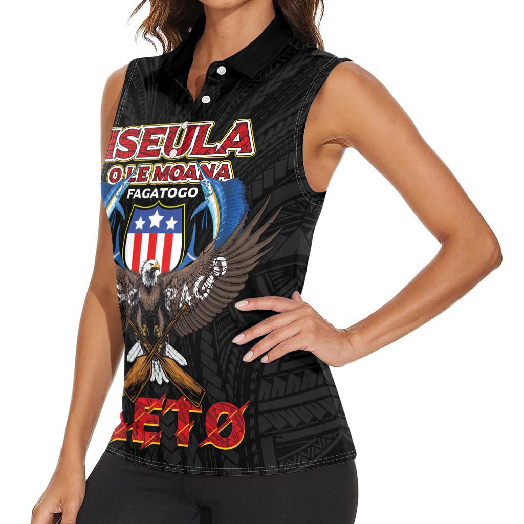 American Samoa Fautasi Women Sleeveless Polo Shirt Pago Pago Aeto and Iseula o le Moana of Fagatogo Black Color LT03 - Polynesian Pride