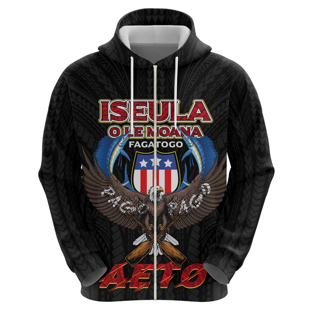 American Samoa Fautasi Zip Hoodie Pago Pago Aeto and Iseula o le Moana of Fagatogo Black Color LT03 - Polynesian Pride