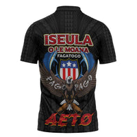 American Samoa Fautasi Zipper Polo Shirt Pago Pago Aeto and Iseula o le Moana of Fagatogo Black Color LT03 - Polynesian Pride