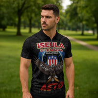 American Samoa Fautasi Zipper Polo Shirt Pago Pago Aeto and Iseula o le Moana of Fagatogo Black Color LT03 - Polynesian Pride