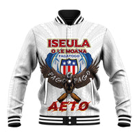 American Samoa Fautasi Baseball Jacket Pago Pago Aeto and Iseula o le Moana of Fagatogo White Color LT03 Unisex White - Polynesian Pride