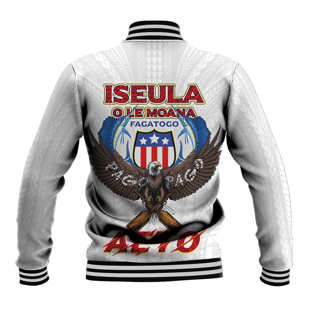 American Samoa Fautasi Baseball Jacket Pago Pago Aeto and Iseula o le Moana of Fagatogo White Color LT03 - Polynesian Pride
