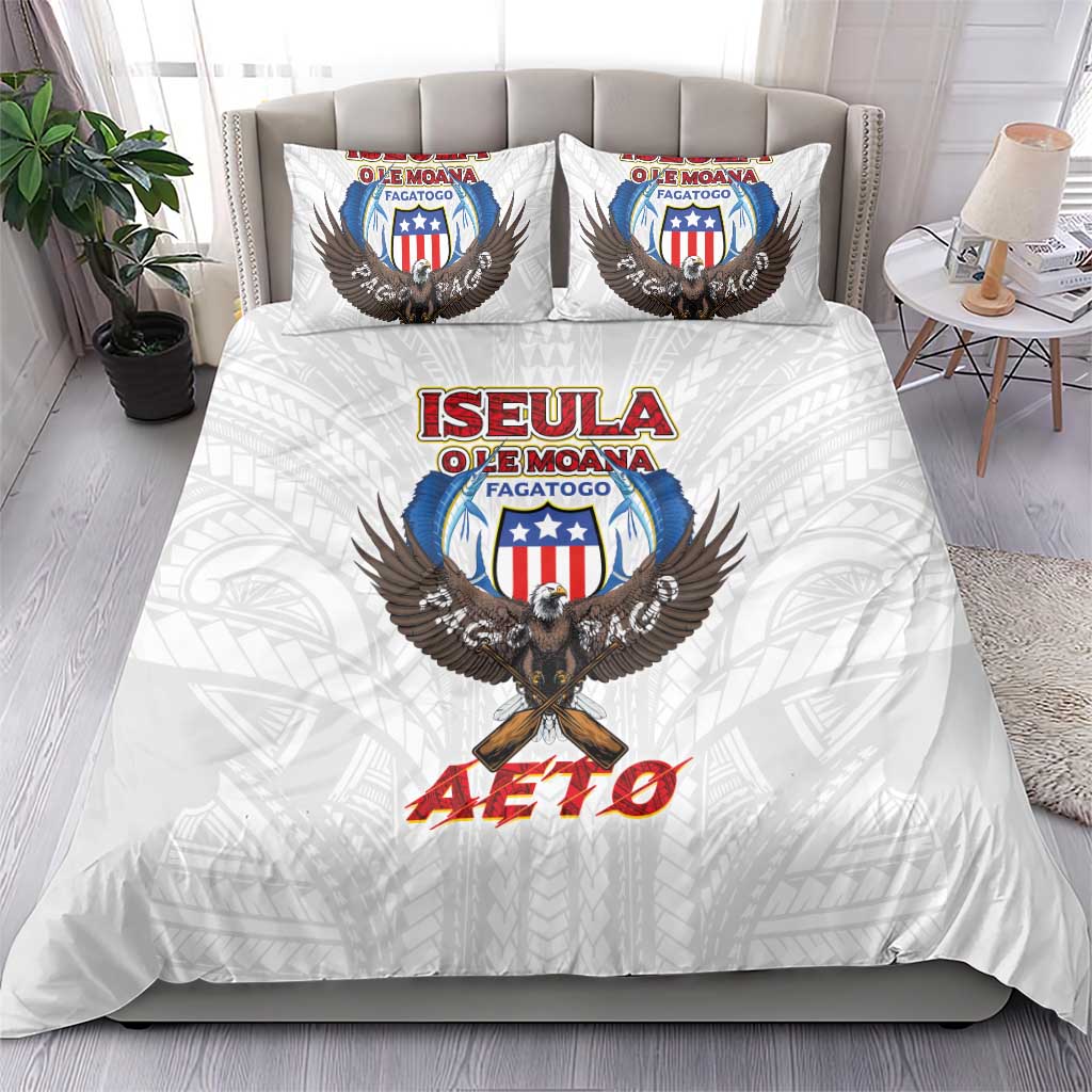 American Samoa Fautasi Bedding Set Pago Pago Aeto and Iseula o le Moana of Fagatogo White Color LT03 - Polynesian Pride
