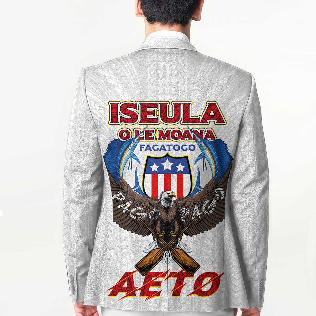 American Samoa Fautasi Blazer Pago Pago Aeto and Iseula o le Moana of Fagatogo White Color LT03 - Polynesian Pride