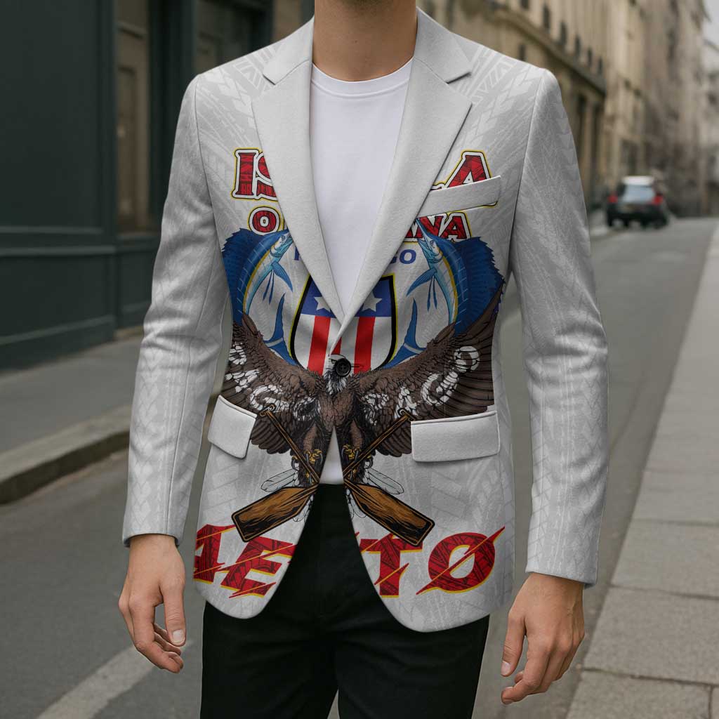 American Samoa Fautasi Blazer Pago Pago Aeto and Iseula o le Moana of Fagatogo White Color LT03 - Polynesian Pride
