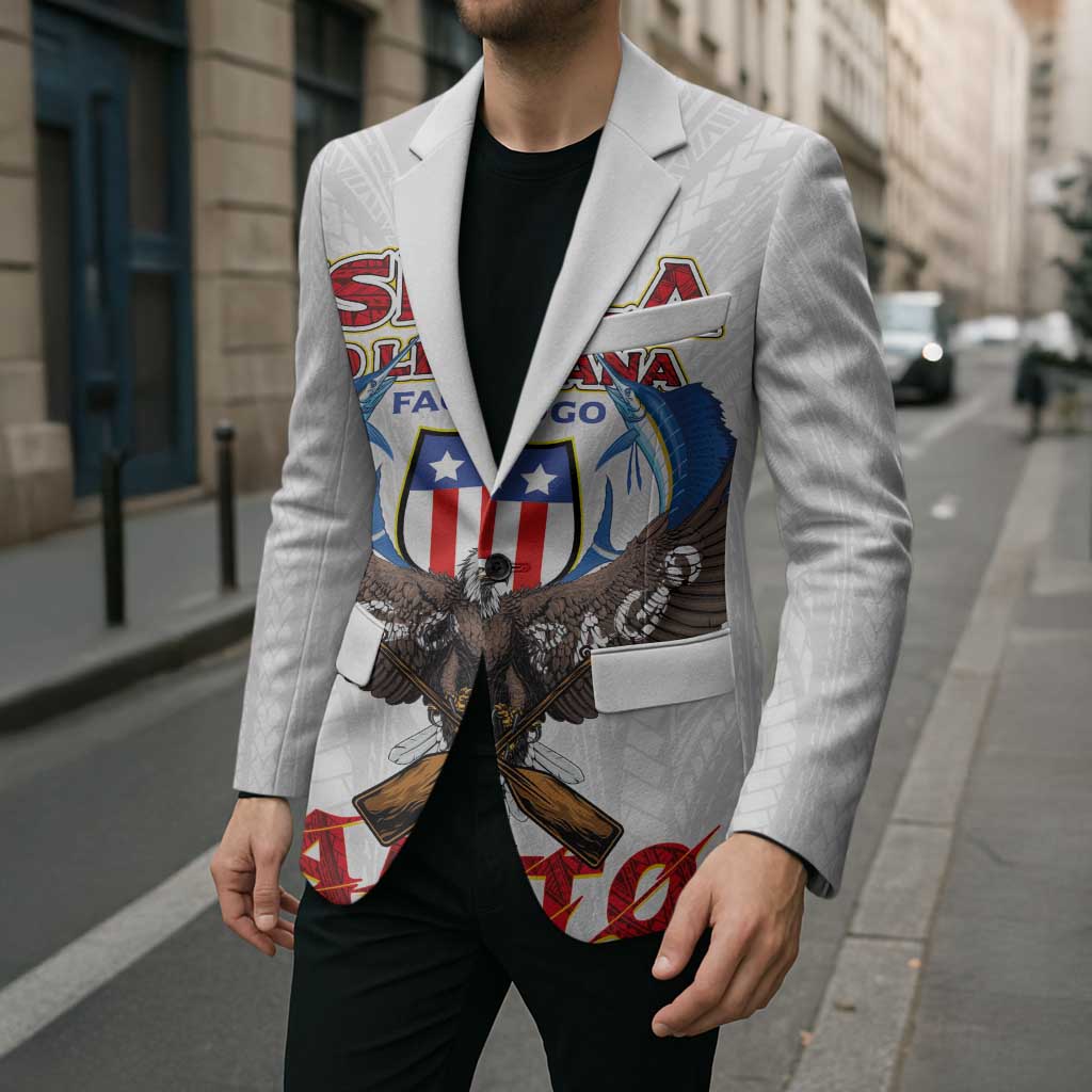 American Samoa Fautasi Blazer Pago Pago Aeto and Iseula o le Moana of Fagatogo White Color LT03 - Polynesian Pride
