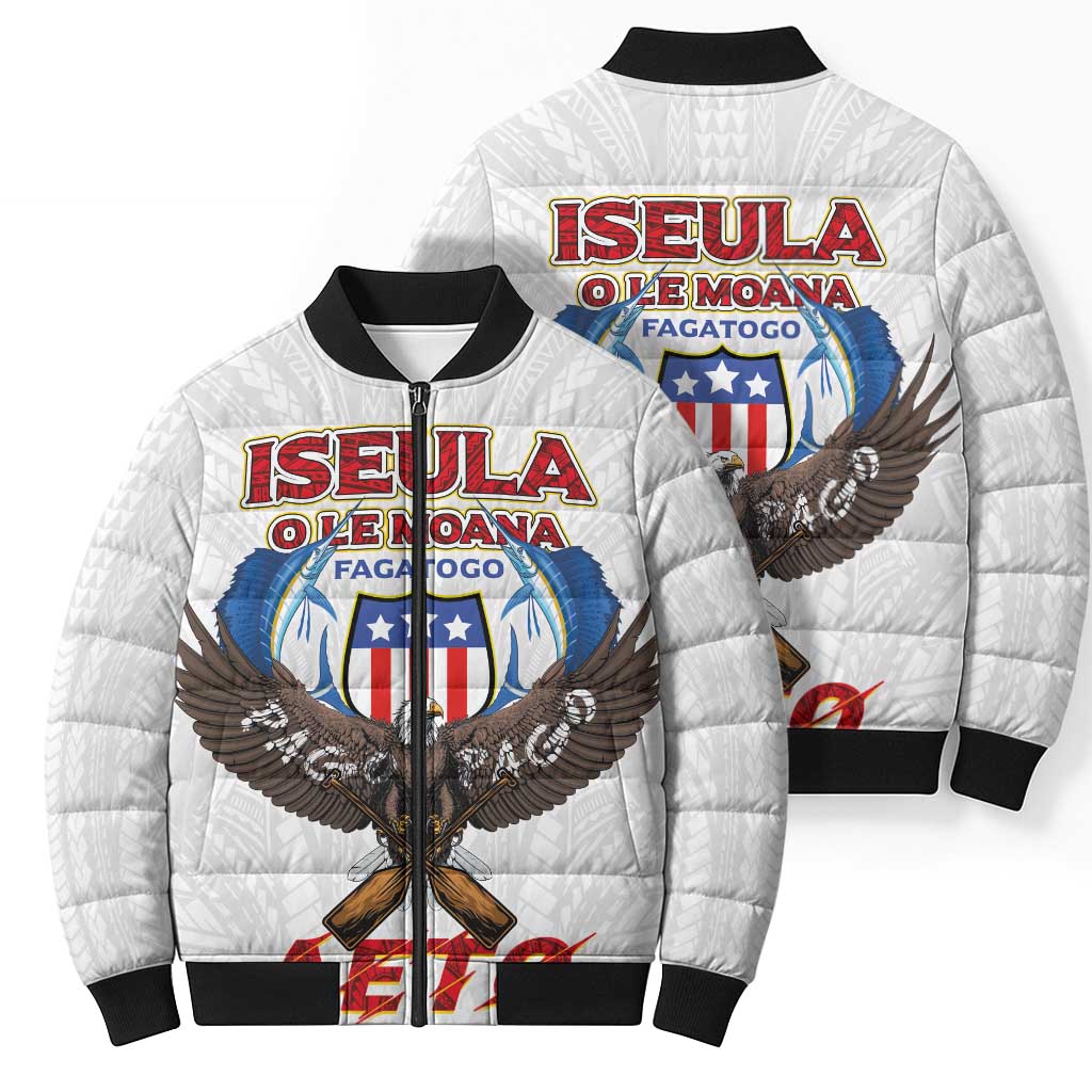 American Samoa Fautasi Bomber Puffer Jacket Pago Pago Aeto and Iseula o le Moana of Fagatogo White Color LT03 - Polynesian Pride
