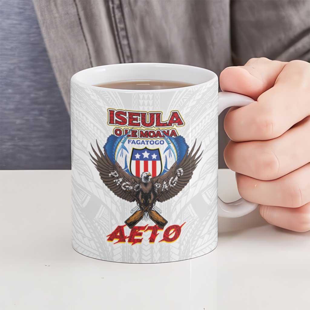 American Samoa Fautasi Ceramic Mug Pago Pago Aeto and Iseula o le Moana of Fagatogo White Color LT03 - Polynesian Pride