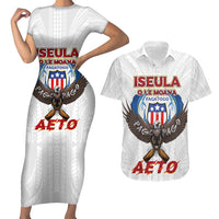 American Samoa Fautasi Couples Matching Short Sleeve Bodycon Dress and Hawaiian Shirt Pago Pago Aeto and Iseula o le Moana of Fagatogo White Color LT03 White - Polynesian Pride