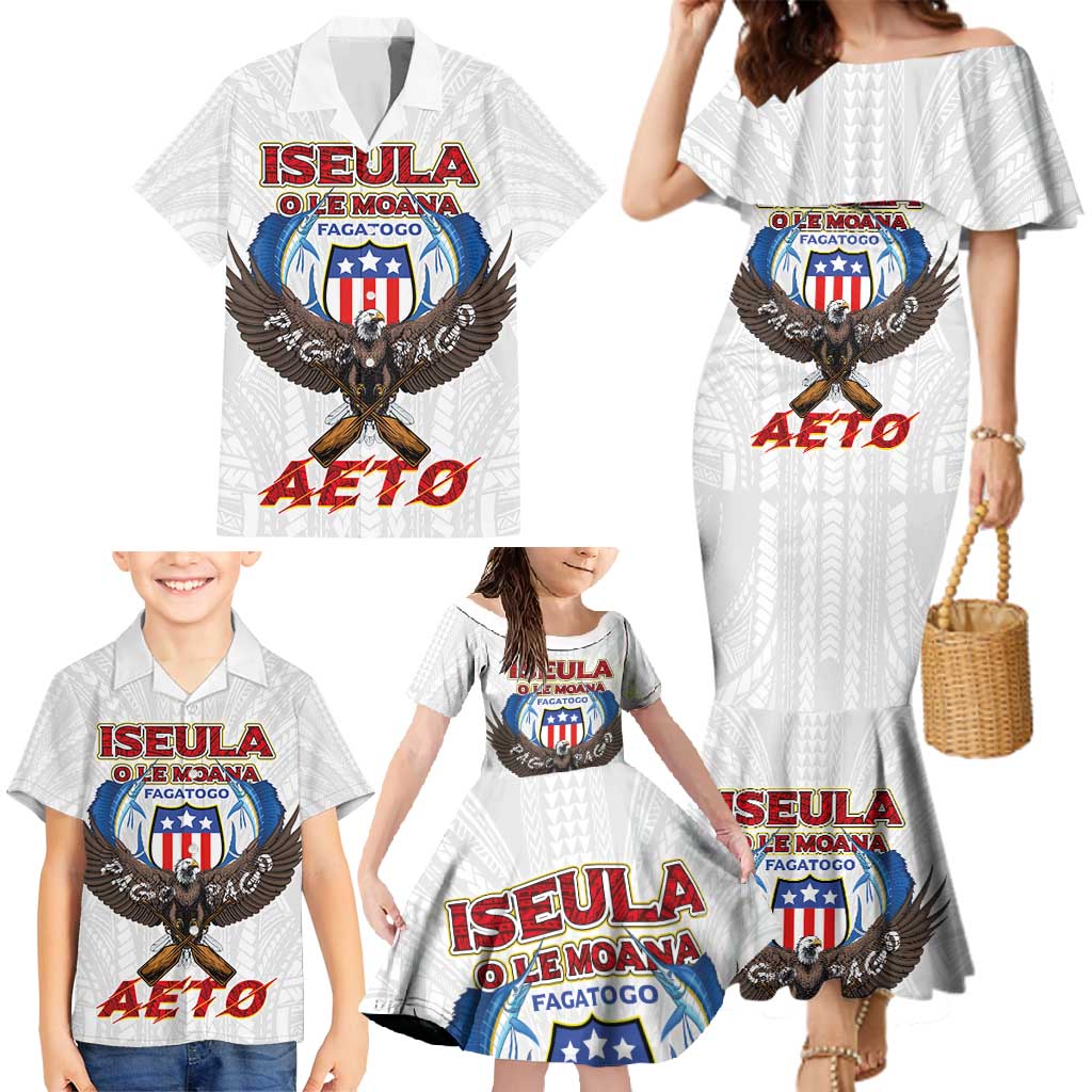 American Samoa Fautasi Family Matching Mermaid Dress and Hawaiian Shirt Pago Pago Aeto and Iseula o le Moana of Fagatogo White Color LT03 - Polynesian Pride
