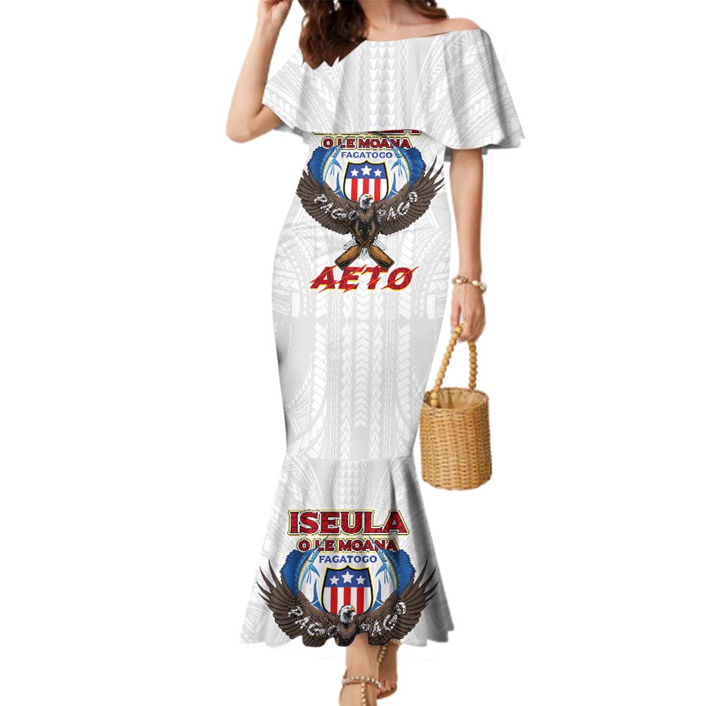 American Samoa Fautasi Family Matching Mermaid Dress and Hawaiian Shirt Pago Pago Aeto and Iseula o le Moana of Fagatogo White Color LT03 Mom's Dress White - Polynesian Pride