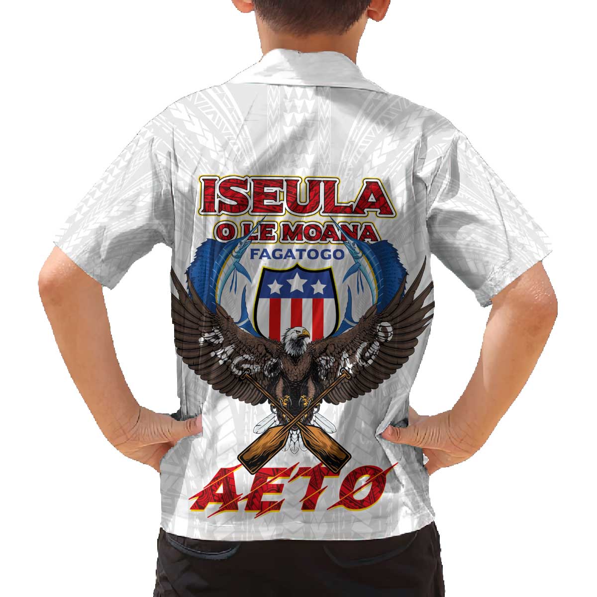 American Samoa Fautasi Family Matching Off The Shoulder Long Sleeve Dress and Hawaiian Shirt Pago Pago Aeto and Iseula o le Moana of Fagatogo White Color LT03 - Polynesian Pride