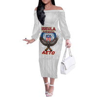 American Samoa Fautasi Family Matching Off The Shoulder Long Sleeve Dress and Hawaiian Shirt Pago Pago Aeto and Iseula o le Moana of Fagatogo White Color LT03 Mom's Dress White - Polynesian Pride