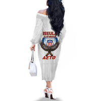 American Samoa Fautasi Family Matching Off The Shoulder Long Sleeve Dress and Hawaiian Shirt Pago Pago Aeto and Iseula o le Moana of Fagatogo White Color LT03 - Polynesian Pride