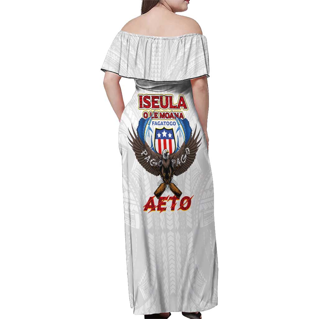 American Samoa Fautasi Family Matching Off Shoulder Maxi Dress and Hawaiian Shirt Pago Pago Aeto and Iseula o le Moana of Fagatogo White Color LT03 - Polynesian Pride