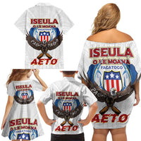 American Samoa Fautasi Family Matching Off Shoulder Short Dress and Hawaiian Shirt Pago Pago Aeto and Iseula o le Moana of Fagatogo White Color LT03 - Polynesian Pride