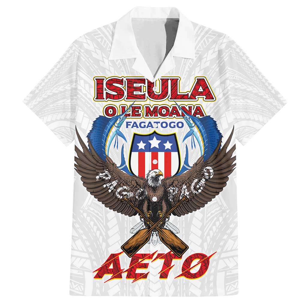 American Samoa Fautasi Family Matching Off Shoulder Short Dress and Hawaiian Shirt Pago Pago Aeto and Iseula o le Moana of Fagatogo White Color LT03 Dad's Shirt - Short Sleeve White - Polynesian Pride