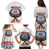 American Samoa Fautasi Family Matching Puletasi and Hawaiian Shirt Pago Pago Aeto and Iseula o le Moana of Fagatogo White Color LT03 - Polynesian Pride
