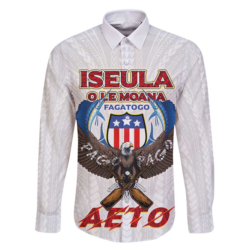 American Samoa Fautasi Family Matching Puletasi and Hawaiian Shirt Pago Pago Aeto and Iseula o le Moana of Fagatogo White Color LT03 Dad's Shirt - Long Sleeve White - Polynesian Pride